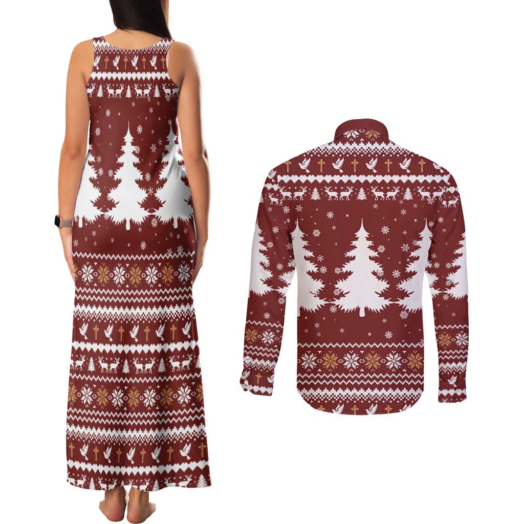 Christian Noel Christmas Couples Matching Tank Maxi Dress and Long Sleeve Button Shirt Xmas Holiday Patterns - Wonder Print Shop