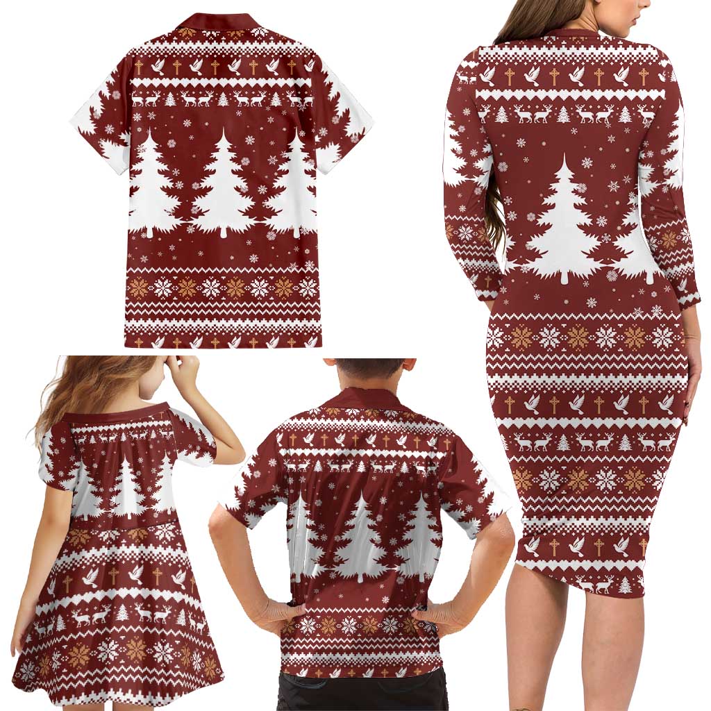 Christian Noel Christmas Family Matching Long Sleeve Bodycon Dress and Hawaiian Shirt Xmas Holiday Patterns - Wonder Print Shop