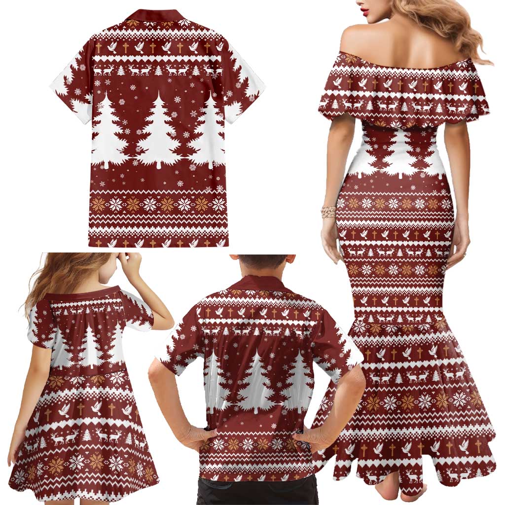 Christian Noel Christmas Family Matching Mermaid Dress and Hawaiian Shirt Xmas Holiday Patterns - Wonder Print Shop