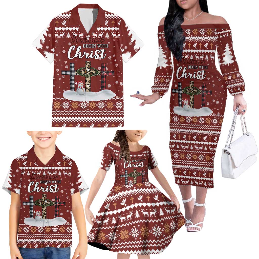 Christian Noel Christmas Family Matching Off The Shoulder Long Sleeve Dress and Hawaiian Shirt Xmas Holiday Patterns - Wonder Print Shop