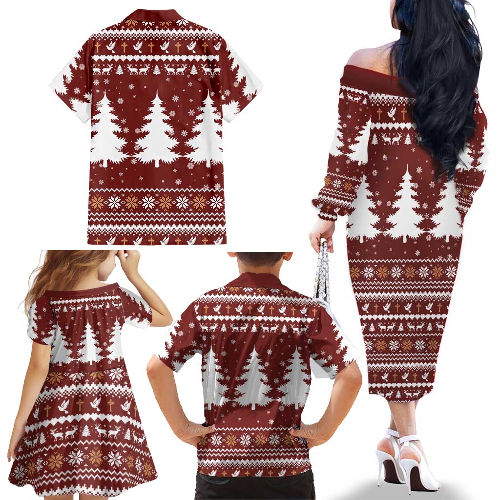 Christian Noel Christmas Family Matching Off The Shoulder Long Sleeve Dress and Hawaiian Shirt Xmas Holiday Patterns - Wonder Print Shop