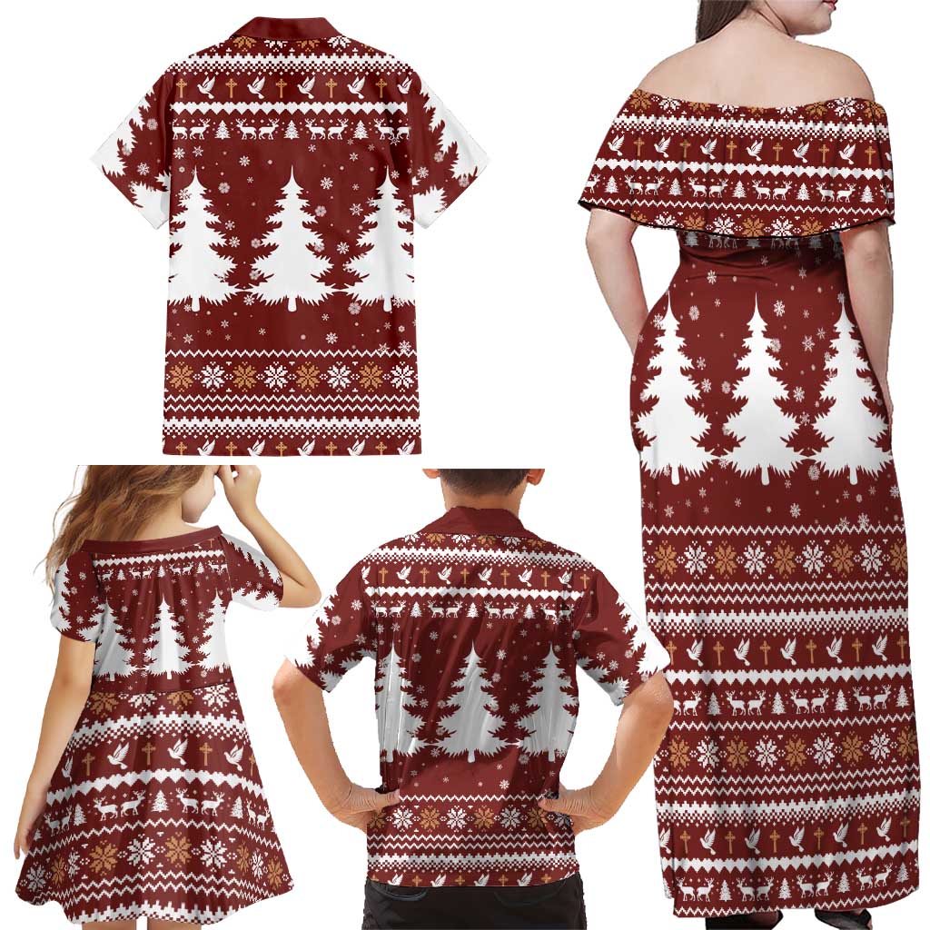 Christian Noel Christmas Family Matching Off Shoulder Maxi Dress and Hawaiian Shirt Xmas Holiday Patterns - Wonder Print Shop