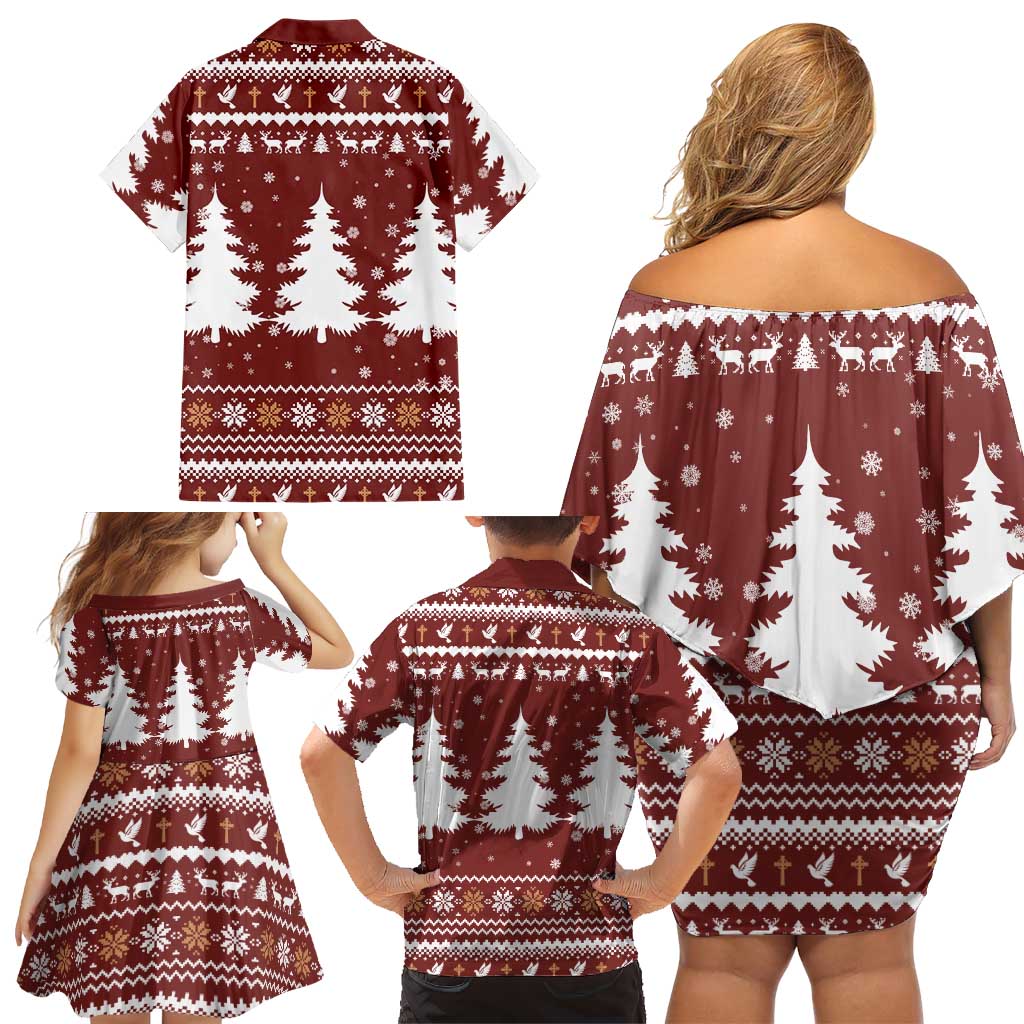 Christian Noel Christmas Family Matching Off Shoulder Short Dress and Hawaiian Shirt Xmas Holiday Patterns - Wonder Print Shop