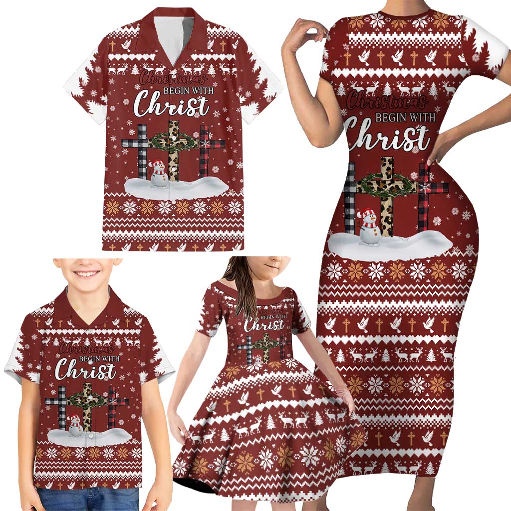 Christian Noel Christmas Family Matching Short Sleeve Bodycon Dress and Hawaiian Shirt Xmas Holiday Patterns - Wonder Print Shop