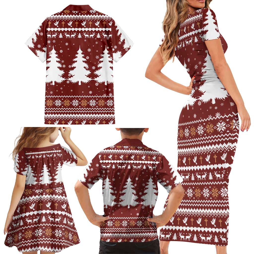 Christian Noel Christmas Family Matching Short Sleeve Bodycon Dress and Hawaiian Shirt Xmas Holiday Patterns - Wonder Print Shop
