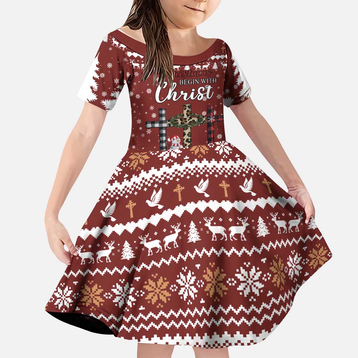 Christian Noel Christmas Kid Short Sleeve Dress Xmas Holiday Patterns - Wonder Print Shop