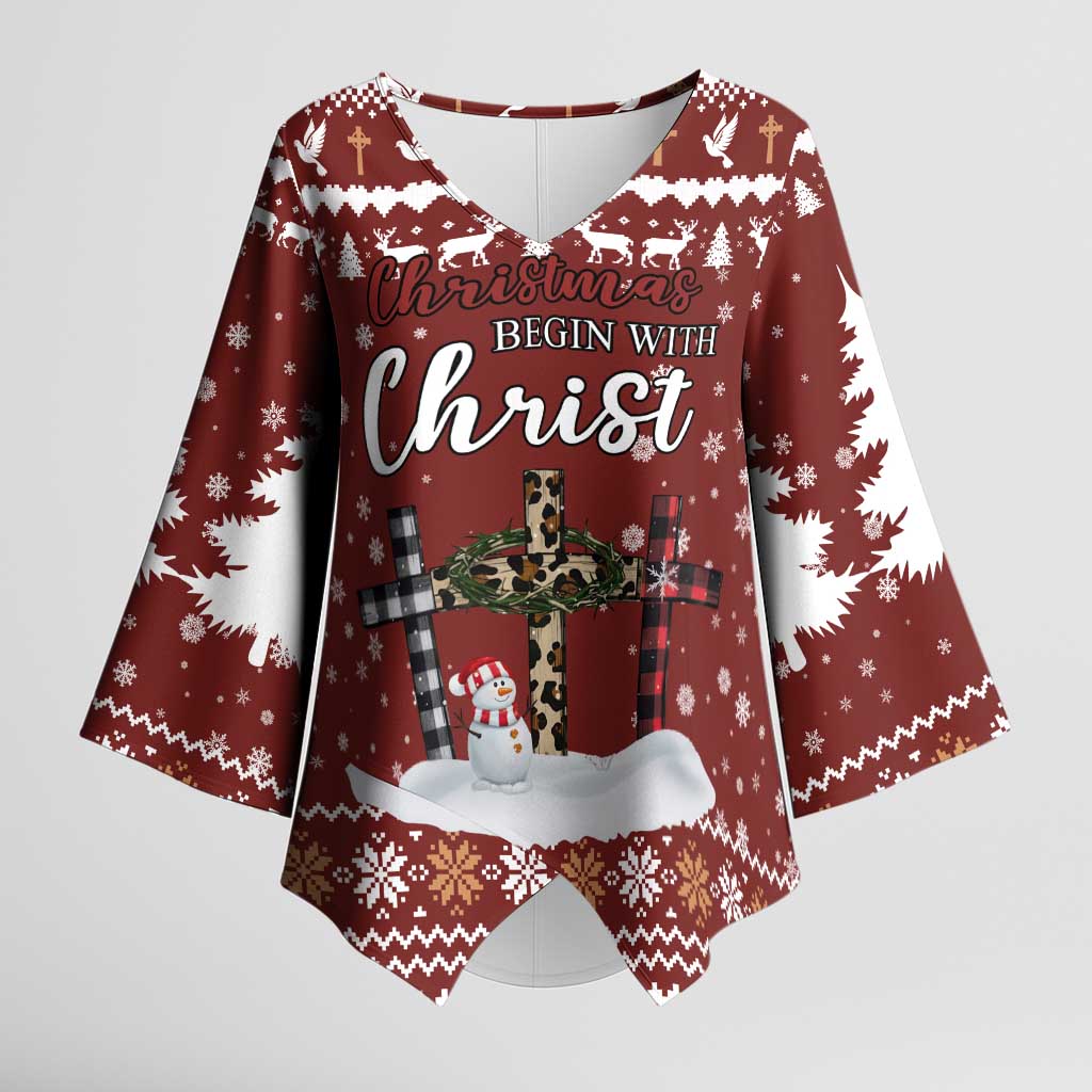 Christian Noel Christmas Kimono Sleeve Blouse Xmas Holiday Patterns - Wonder Print Shop