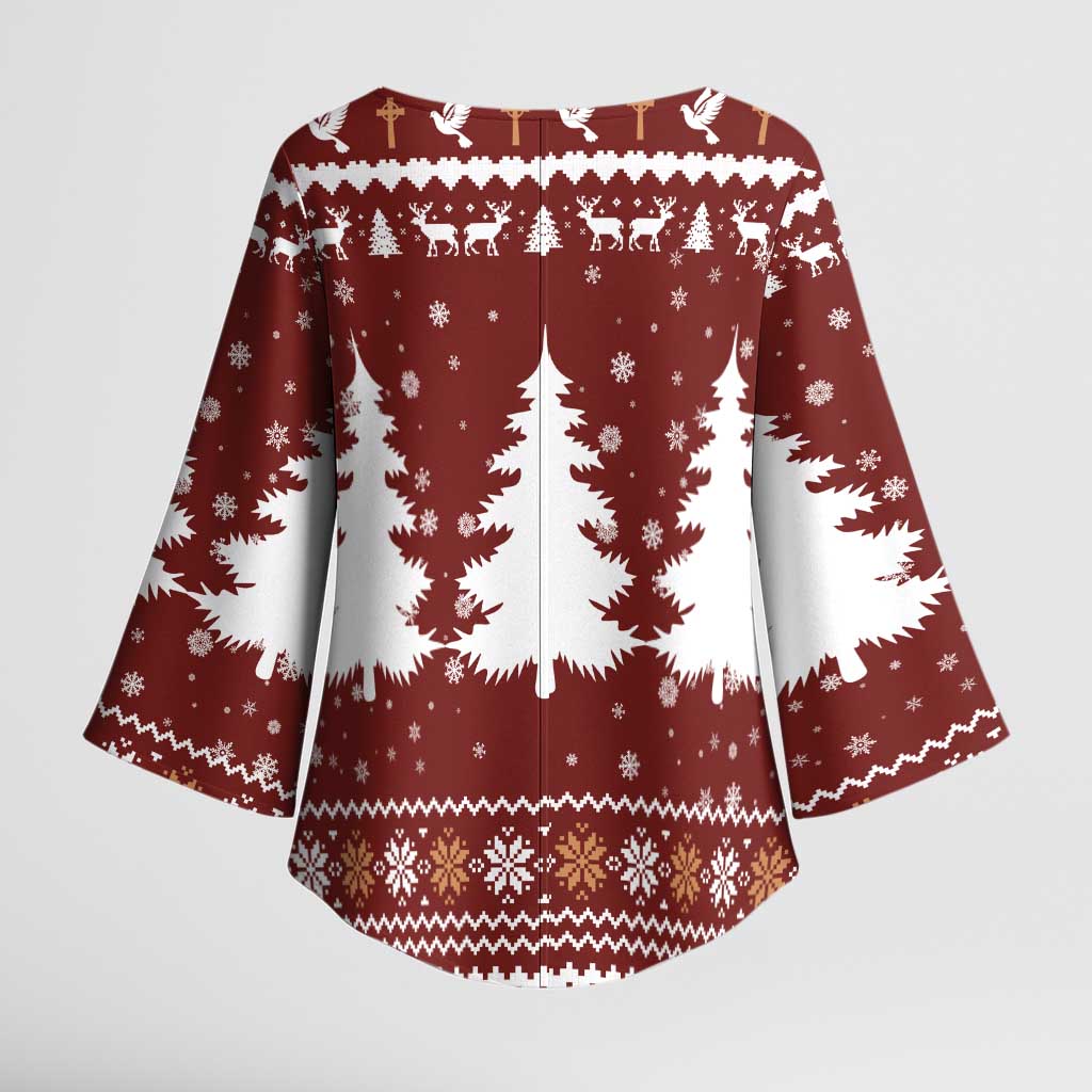 Christian Noel Christmas Kimono Sleeve Blouse Xmas Holiday Patterns - Wonder Print Shop