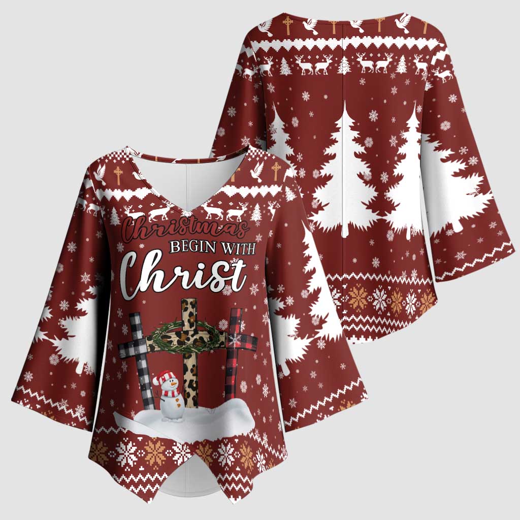 Christian Noel Christmas Kimono Sleeve Blouse Xmas Holiday Patterns - Wonder Print Shop