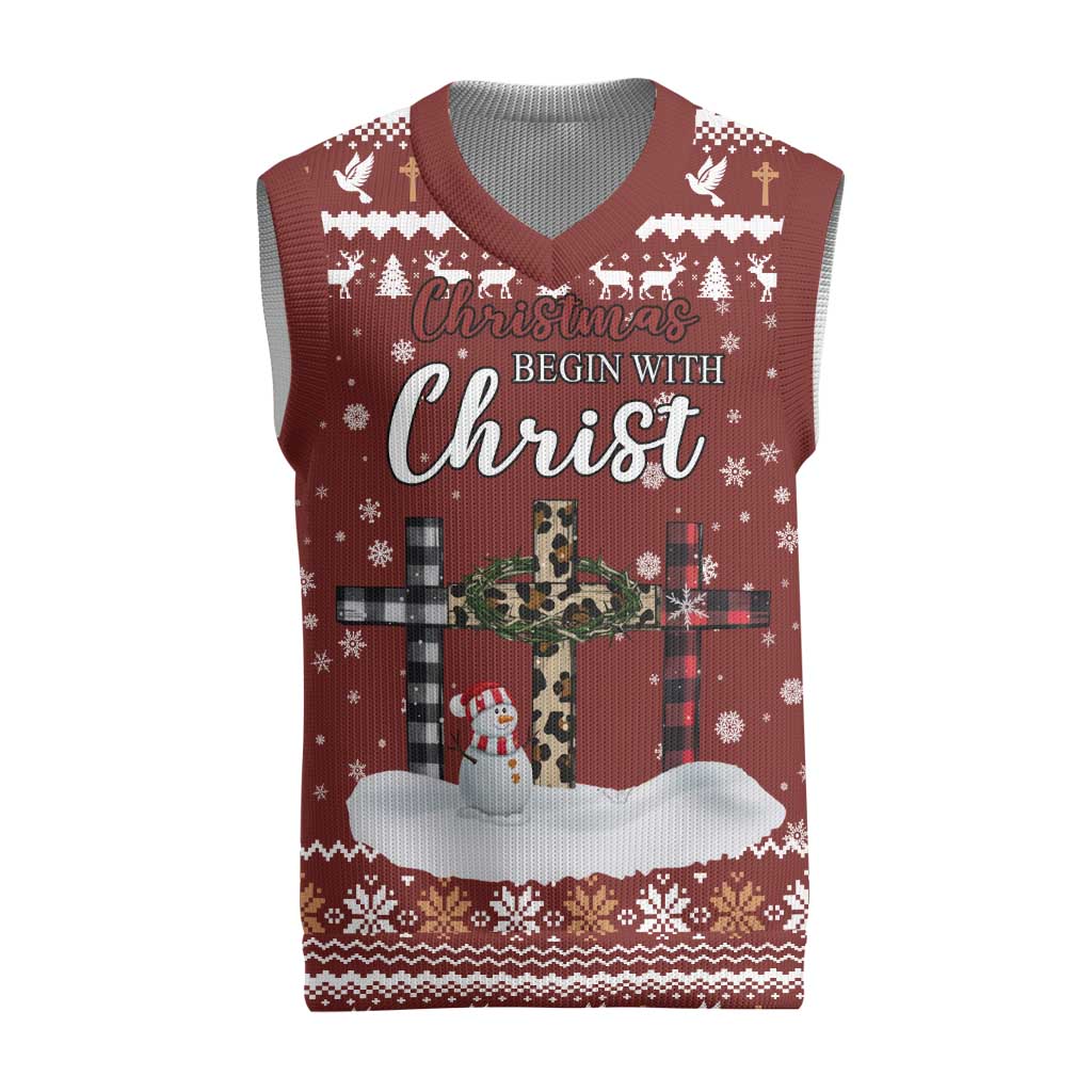 Christian Noel Christmas Knitted V-Neck Vest Xmas Holiday Patterns - Wonder Print Shop