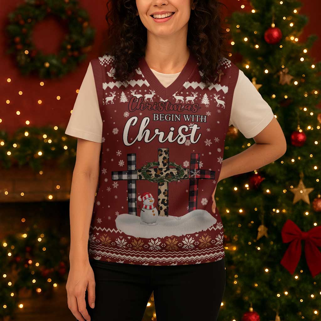 Christian Noel Christmas Knitted V-Neck Vest Xmas Holiday Patterns - Wonder Print Shop