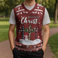 Christian Noel Christmas Knitted V-Neck Vest Xmas Holiday Patterns - Wonder Print Shop