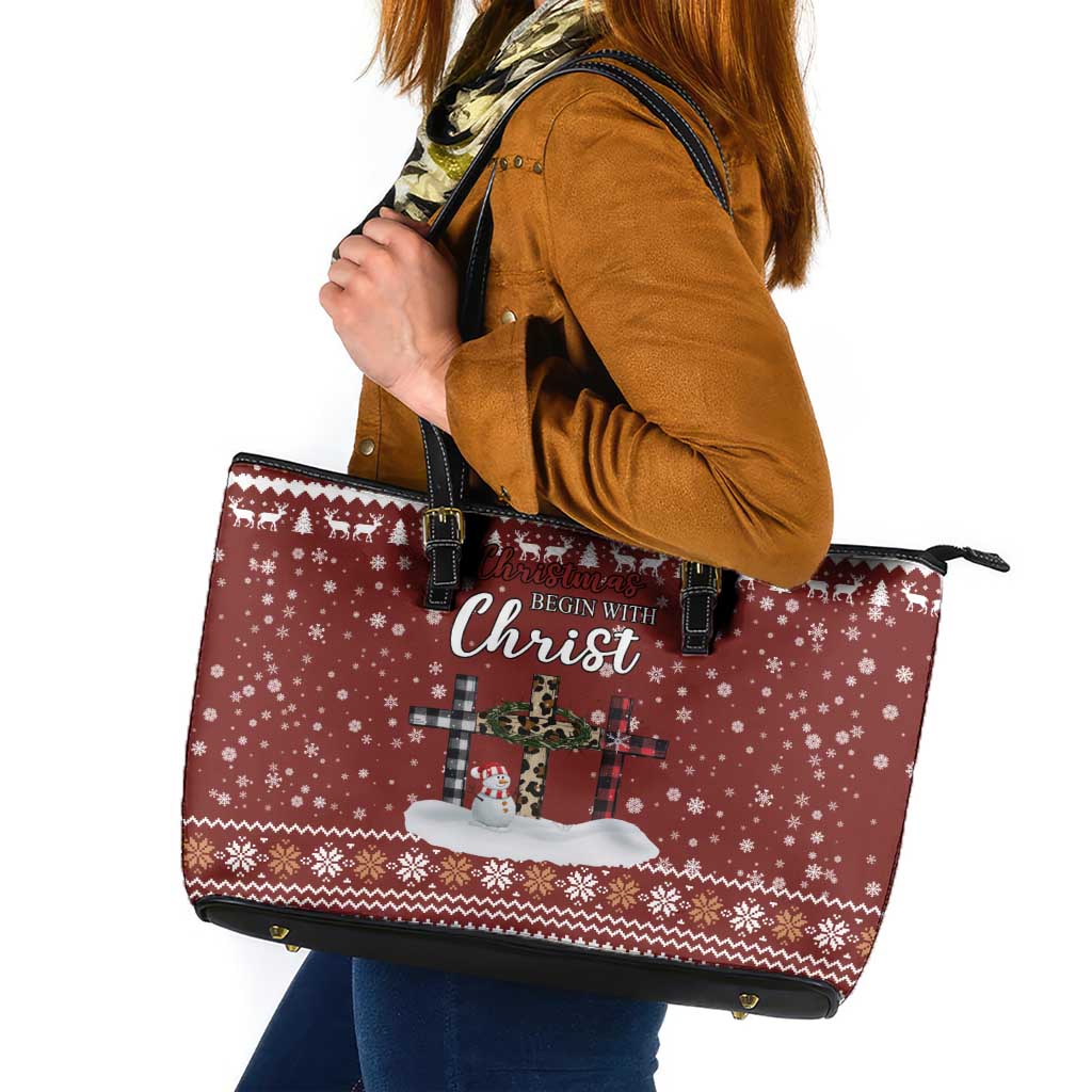 Christian Noel Christmas Leather Tote Bag Xmas Holiday Patterns - Wonder Print Shop