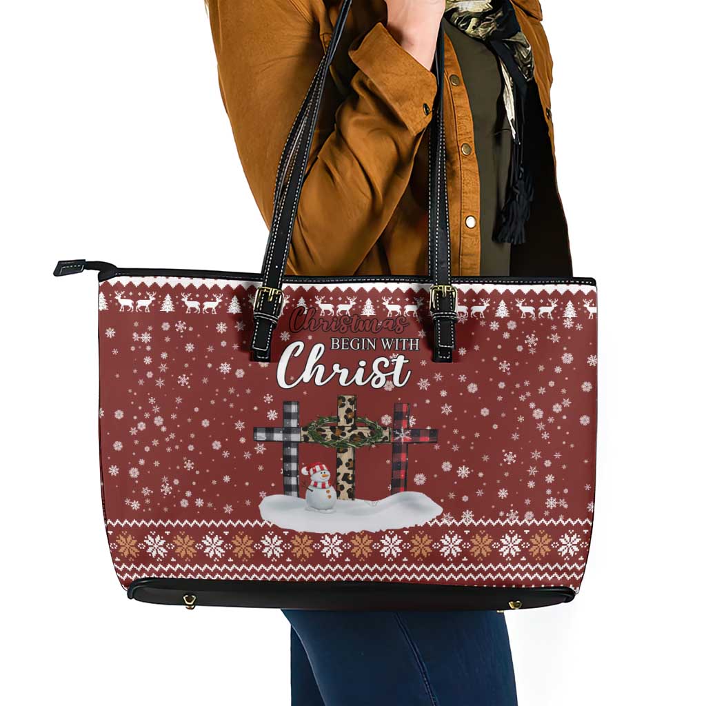 Christian Noel Christmas Leather Tote Bag Xmas Holiday Patterns - Wonder Print Shop