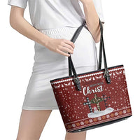 Christian Noel Christmas Leather Tote Bag Xmas Holiday Patterns - Wonder Print Shop