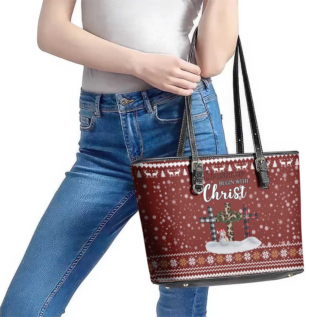 Christian Noel Christmas Leather Tote Bag Xmas Holiday Patterns - Wonder Print Shop