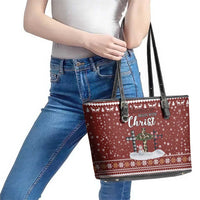 Christian Noel Christmas Leather Tote Bag Xmas Holiday Patterns - Wonder Print Shop