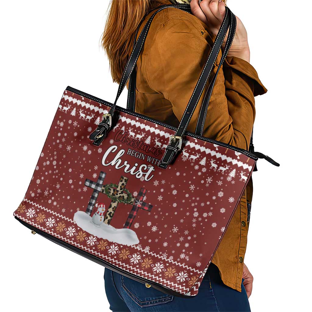 Christian Noel Christmas Leather Tote Bag Xmas Holiday Patterns - Wonder Print Shop