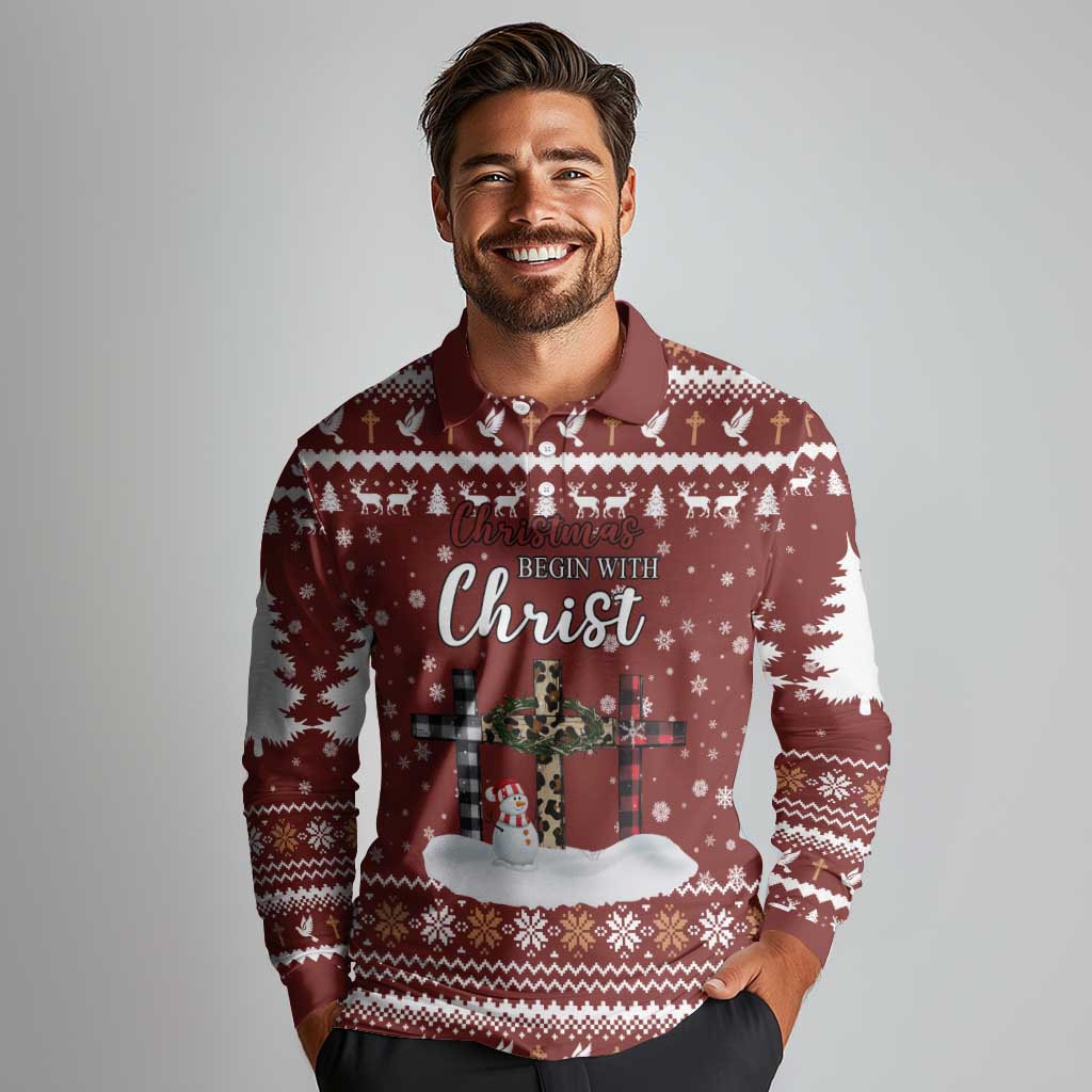 Christian Noel Christmas Long Sleeve Polo Shirt Xmas Holiday Patterns - Wonder Print Shop