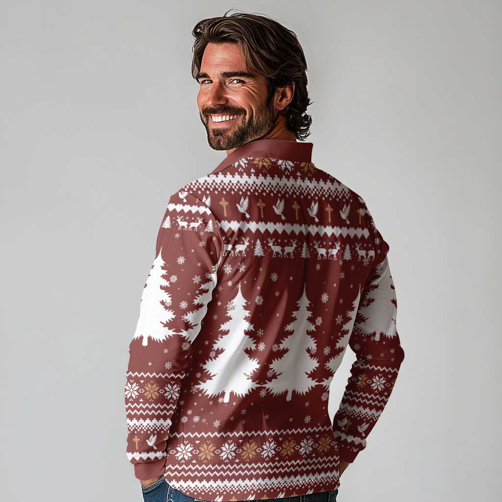 Christian Noel Christmas Long Sleeve Polo Shirt Xmas Holiday Patterns - Wonder Print Shop