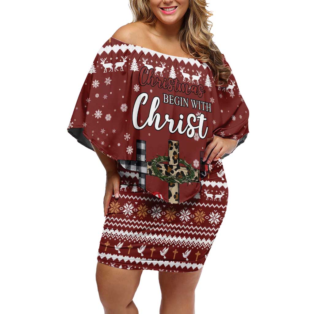 Christian Noel Christmas Off Shoulder Short Dress Xmas Holiday Patterns - Wonder Print Shop
