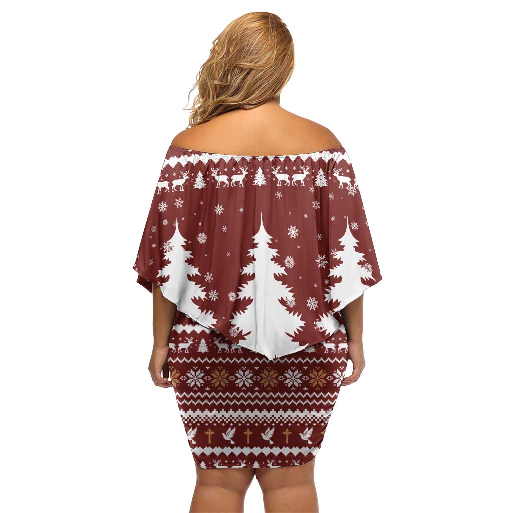 Christian Noel Christmas Off Shoulder Short Dress Xmas Holiday Patterns - Wonder Print Shop