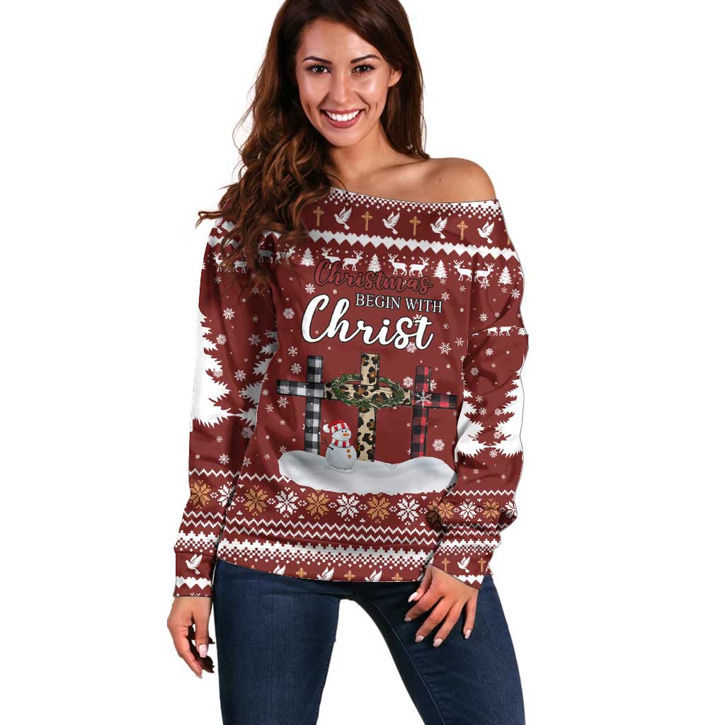 Christian Noel Christmas Off Shoulder Sweater Xmas Holiday Patterns - Wonder Print Shop