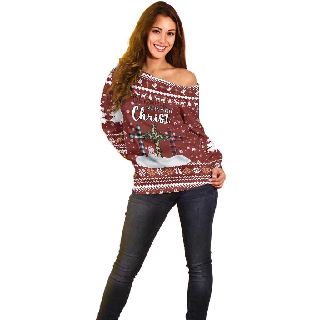 Christian Noel Christmas Off Shoulder Sweater Xmas Holiday Patterns - Wonder Print Shop
