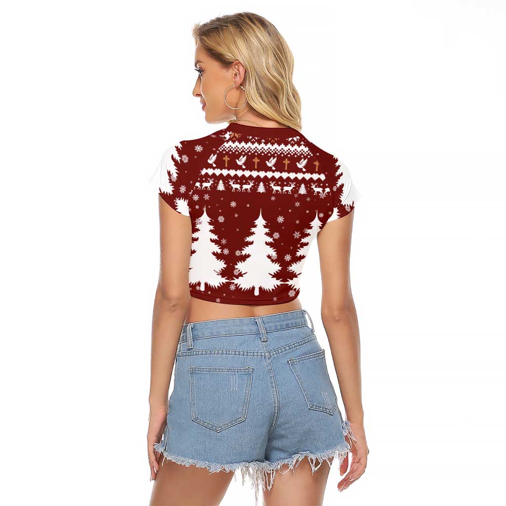 Christian Noel Christmas Raglan Cropped T Shirt Xmas Holiday Patterns - undefined