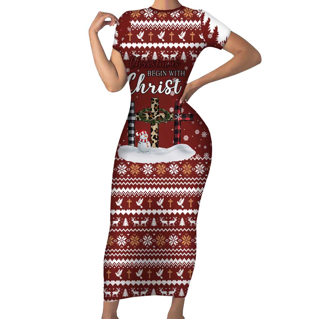 Christian Noel Christmas Short Sleeve Bodycon Dress Xmas Holiday Patterns - Wonder Print Shop