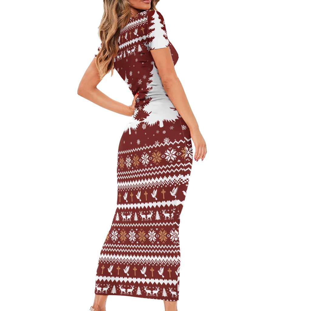 Christian Noel Christmas Short Sleeve Bodycon Dress Xmas Holiday Patterns - Wonder Print Shop