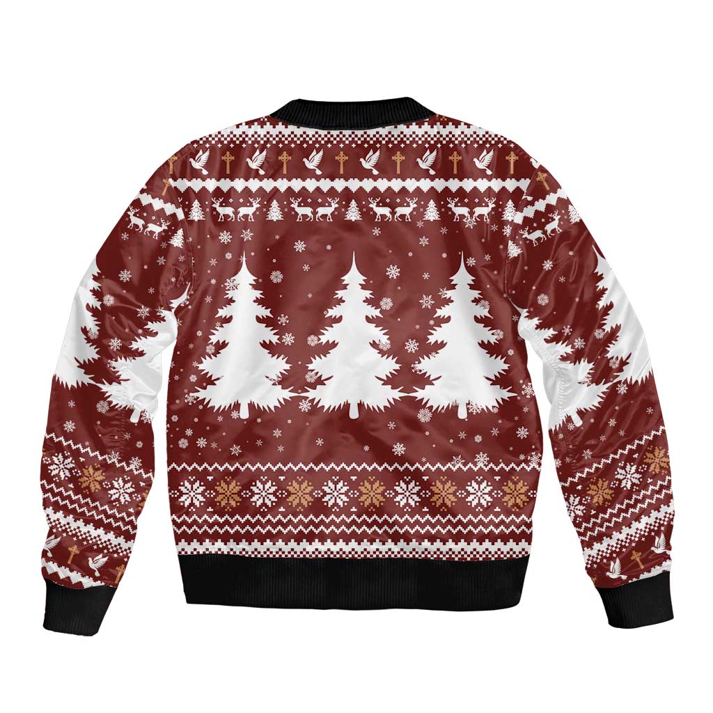 Christian Noel Christmas Sleeve Zip Bomber Jacket Xmas Holiday Patterns - Wonder Print Shop