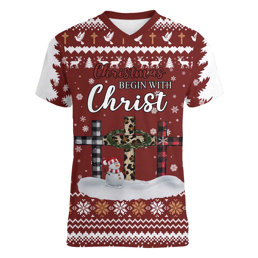Christian Noel Christmas Women V-Neck T-Shirt Xmas Holiday Patterns - Wonder Print Shop