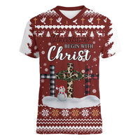 Christian Noel Christmas Women V-Neck T-Shirt Xmas Holiday Patterns - Wonder Print Shop