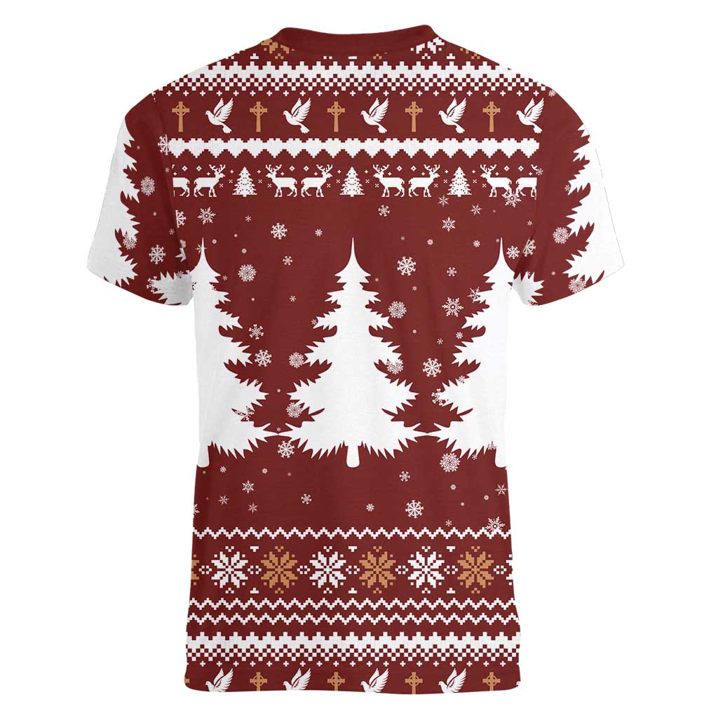 Christian Noel Christmas Women V-Neck T-Shirt Xmas Holiday Patterns - Wonder Print Shop