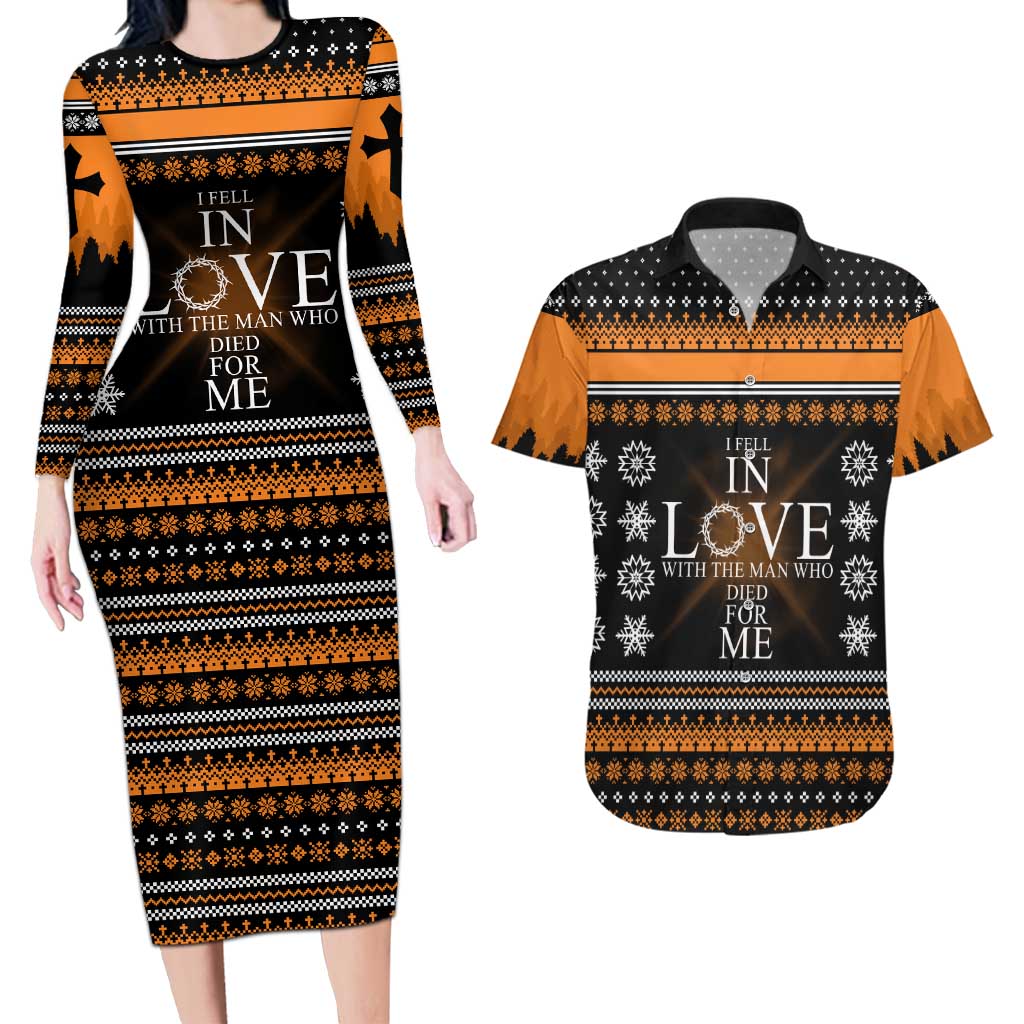 Christian Xmas Christmas Couples Matching Long Sleeve Bodycon Dress and Hawaiian Shirt Xmas Holiday Patterns