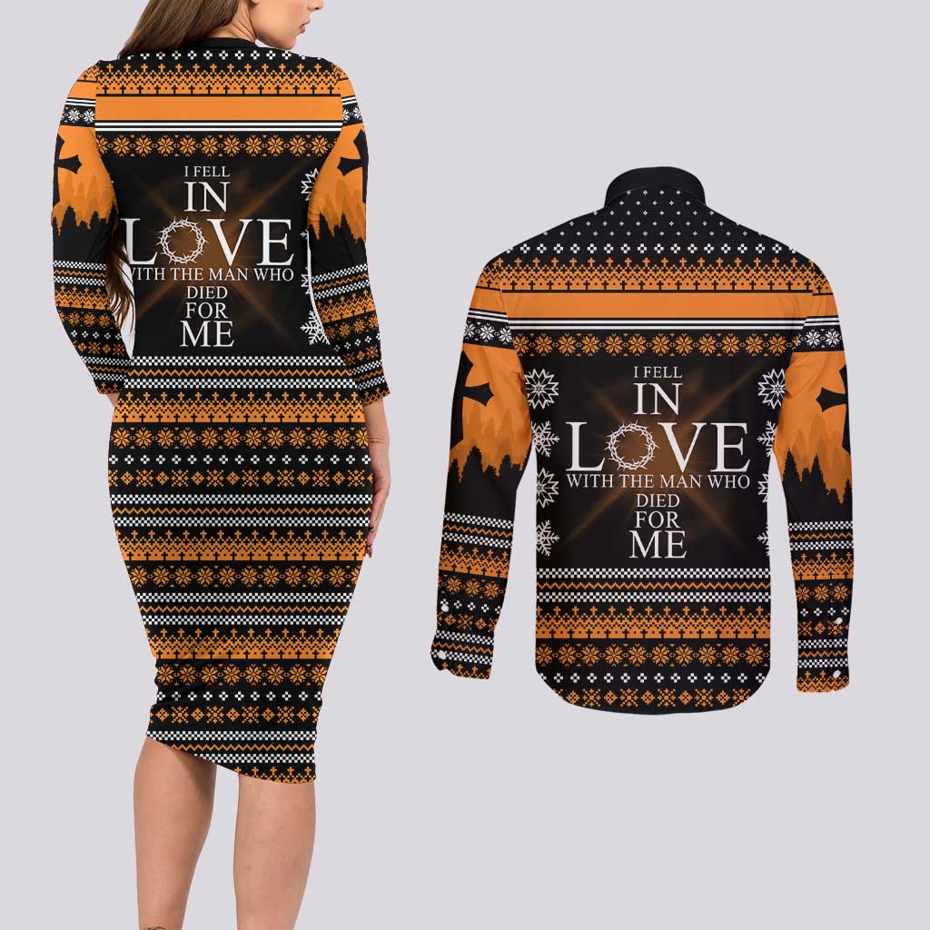 Christian Xmas Christmas Couples Matching Long Sleeve Bodycon Dress and Long Sleeve Button Shirt Xmas Holiday Patterns