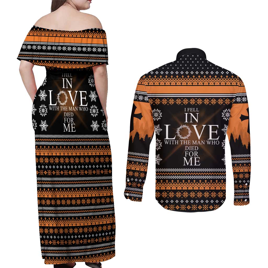 Christian Xmas Christmas Couples Matching Off Shoulder Maxi Dress and Long Sleeve Button Shirt Xmas Holiday Patterns
