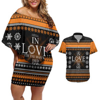 Christian Xmas Christmas Couples Matching Off Shoulder Short Dress and Hawaiian Shirt Xmas Holiday Patterns