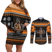 Christian Xmas Christmas Couples Matching Off Shoulder Short Dress and Long Sleeve Button Shirt Xmas Holiday Patterns