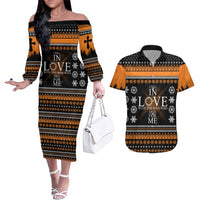 Christian Xmas Christmas Couples Matching Off The Shoulder Long Sleeve Dress and Hawaiian Shirt Xmas Holiday Patterns