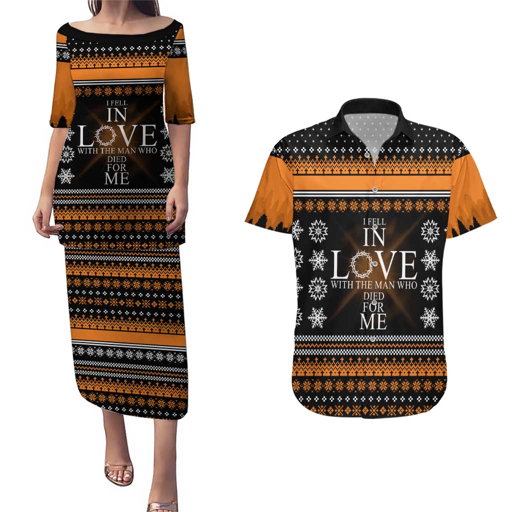 Christian Xmas Christmas Couples Matching Puletasi and Hawaiian Shirt Xmas Holiday Patterns