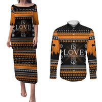 Christian Xmas Christmas Couples Matching Puletasi and Long Sleeve Button Shirt Xmas Holiday Patterns