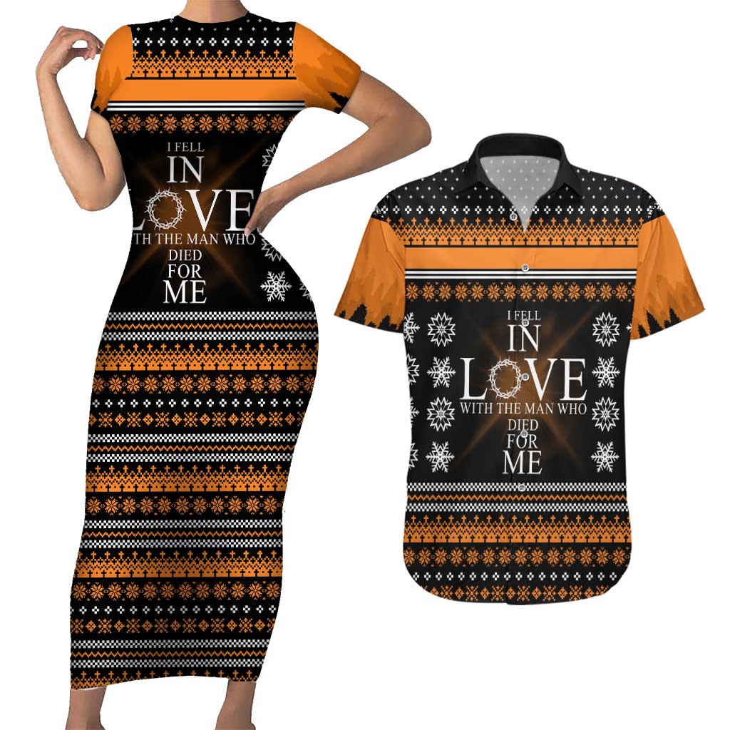 Christian Xmas Christmas Couples Matching Short Sleeve Bodycon Dress and Hawaiian Shirt Xmas Holiday Patterns
