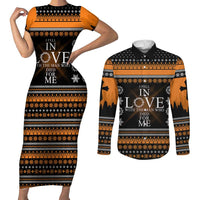 Christian Xmas Christmas Couples Matching Short Sleeve Bodycon Dress and Long Sleeve Button Shirt Xmas Holiday Patterns
