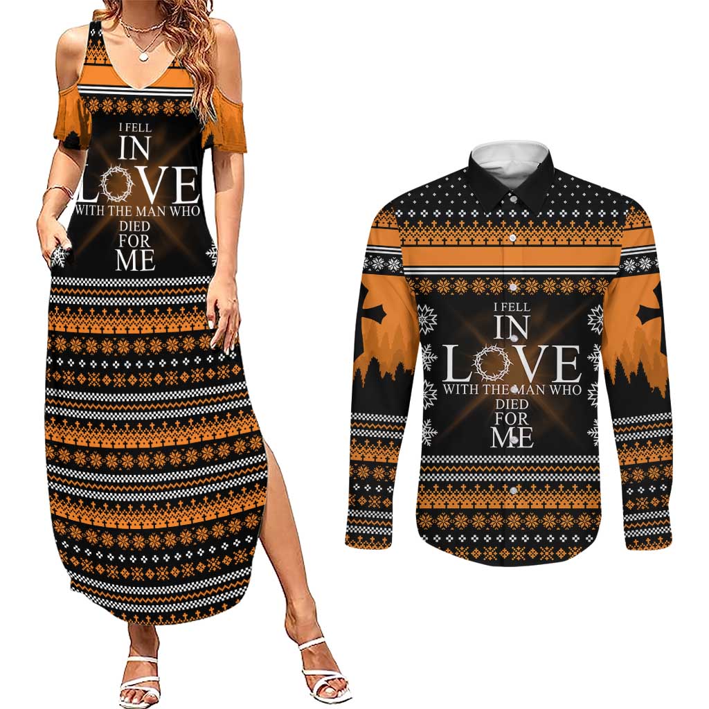 Christian Xmas Christmas Couples Matching Summer Maxi Dress and Long Sleeve Button Shirt Xmas Holiday Patterns
