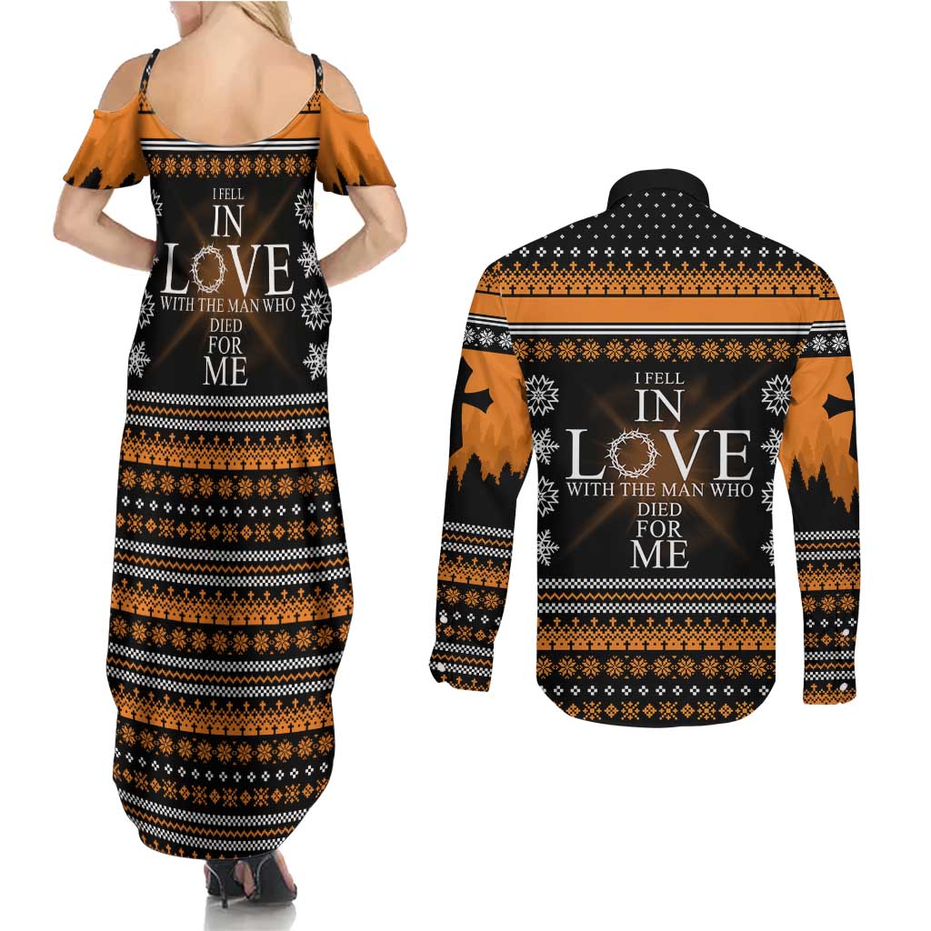 Christian Xmas Christmas Couples Matching Summer Maxi Dress and Long Sleeve Button Shirt Xmas Holiday Patterns