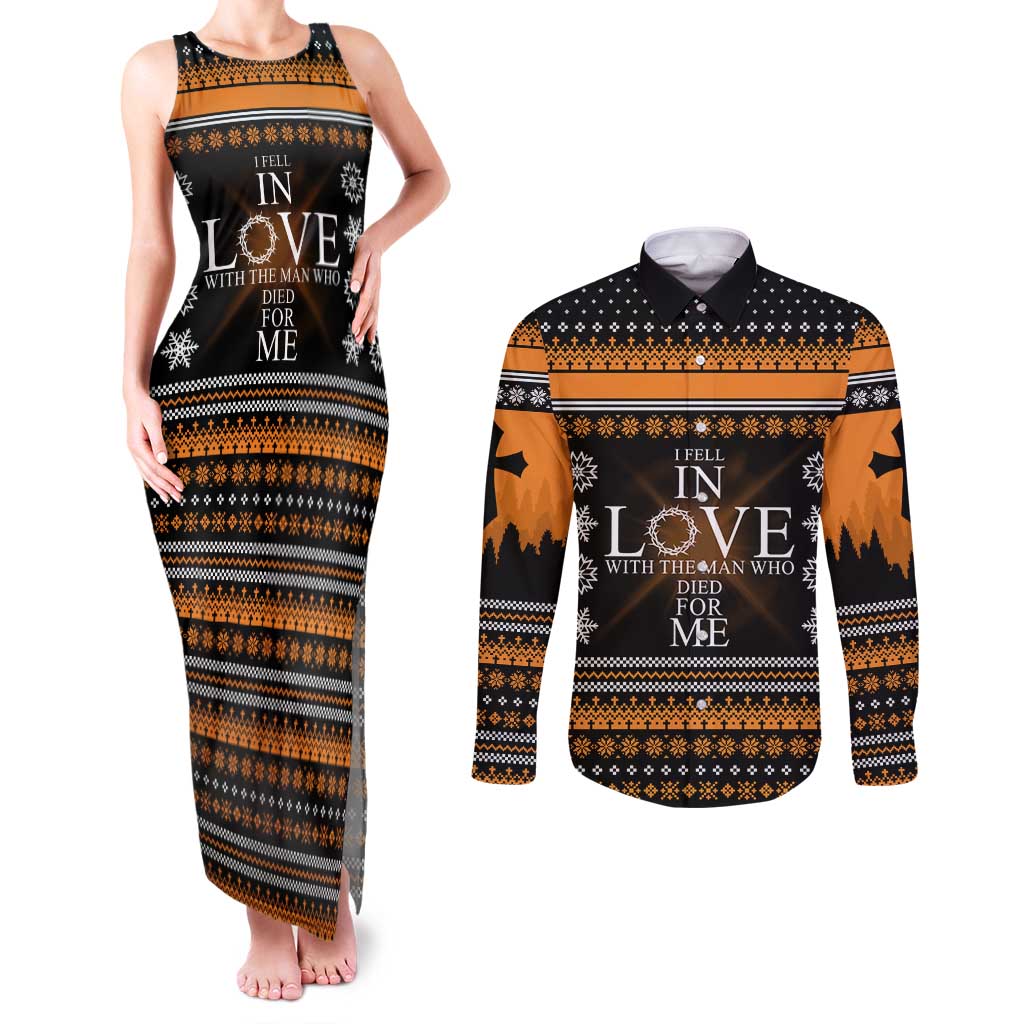 Christian Xmas Christmas Couples Matching Tank Maxi Dress and Long Sleeve Button Shirt Xmas Holiday Patterns