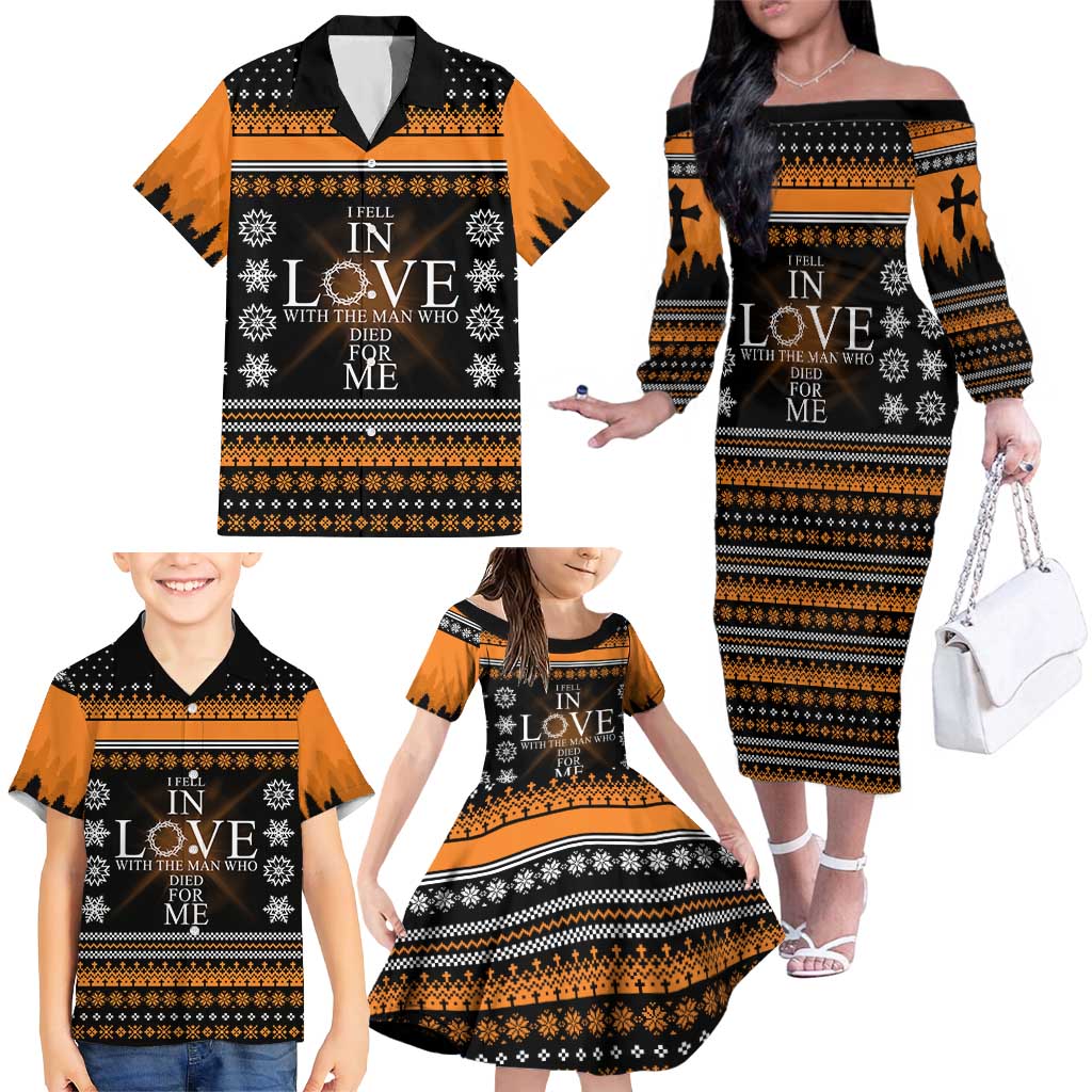 Christian Xmas Christmas Family Matching Off The Shoulder Long Sleeve Dress and Hawaiian Shirt Xmas Holiday Patterns