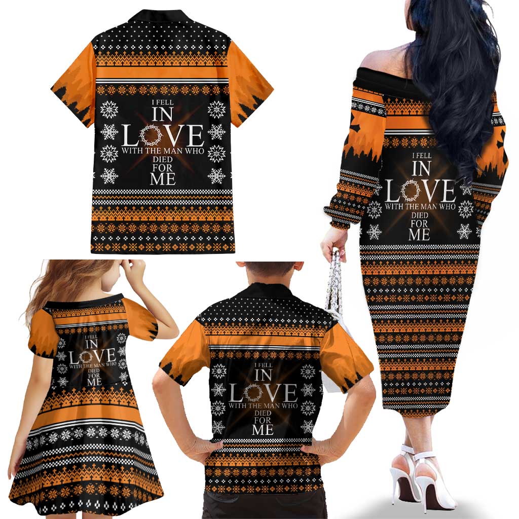 Christian Xmas Christmas Family Matching Off The Shoulder Long Sleeve Dress and Hawaiian Shirt Xmas Holiday Patterns